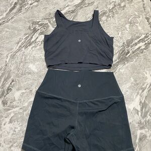 CRZ YOGA Women's Athletic Shorts and Top Set - Dark Gray